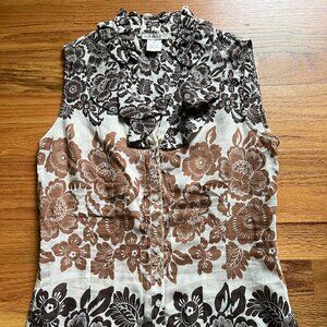 Vintage Harold's flower cotton/silk blend sheer sleeveless blouse womens XS